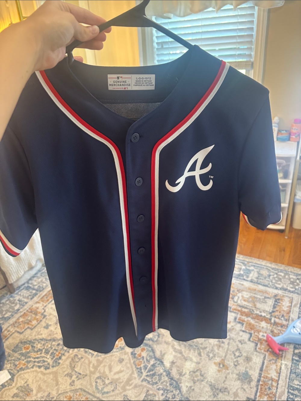 Genuine Merchandise Navy Atlanta 'A' Button-Up Jersey with Red & White Piping
